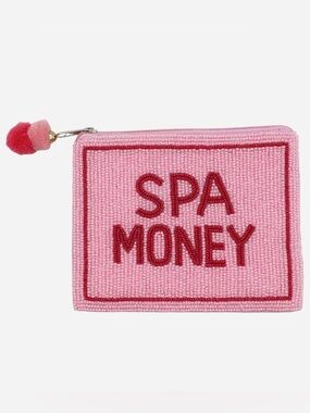 Nu Shuz Key West Hand-Beaded ‘ Spa Money ' Pink Red Clutch Coin Pouch